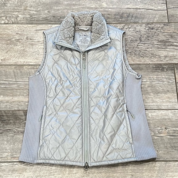 LL Bean Women’s Gray Polyester Insulated Fleece Lined Vest Size‎ Small/Petite - Picture 1 of 13